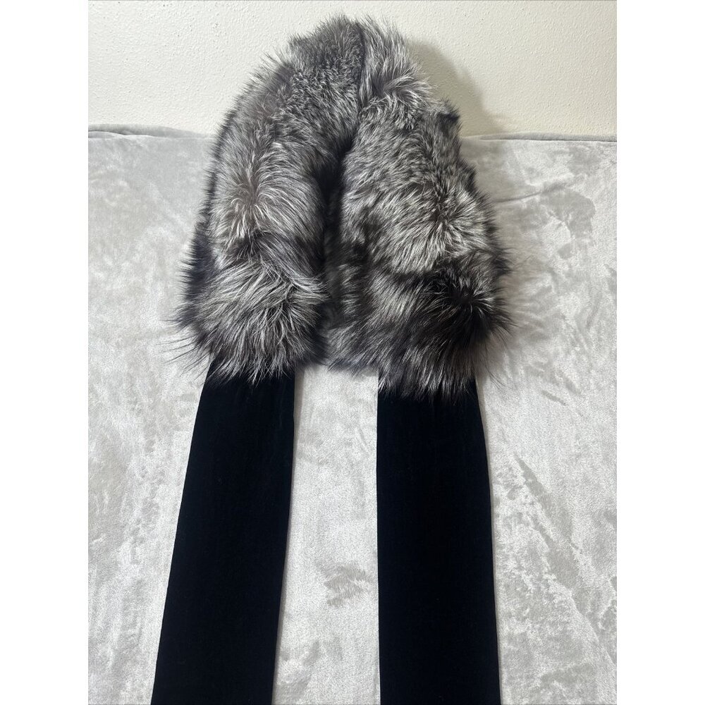 Women’s ST.John Evening Scarf Dyed Fox 95% Silk Velvet Lining Gray One Size - Picture 4 of 11